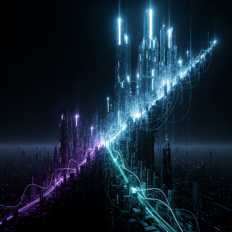 A divided futuristic cityscape showing the K-shape AI venture market — AI startup ecosystem 2026