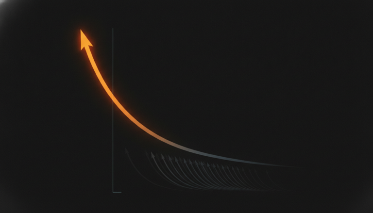 Steep launch spike collapsing into a long decline, with a marker at month three